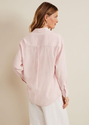 Phase Eight Bernice Stripe Shirts White/Pink Australia | EY1057348